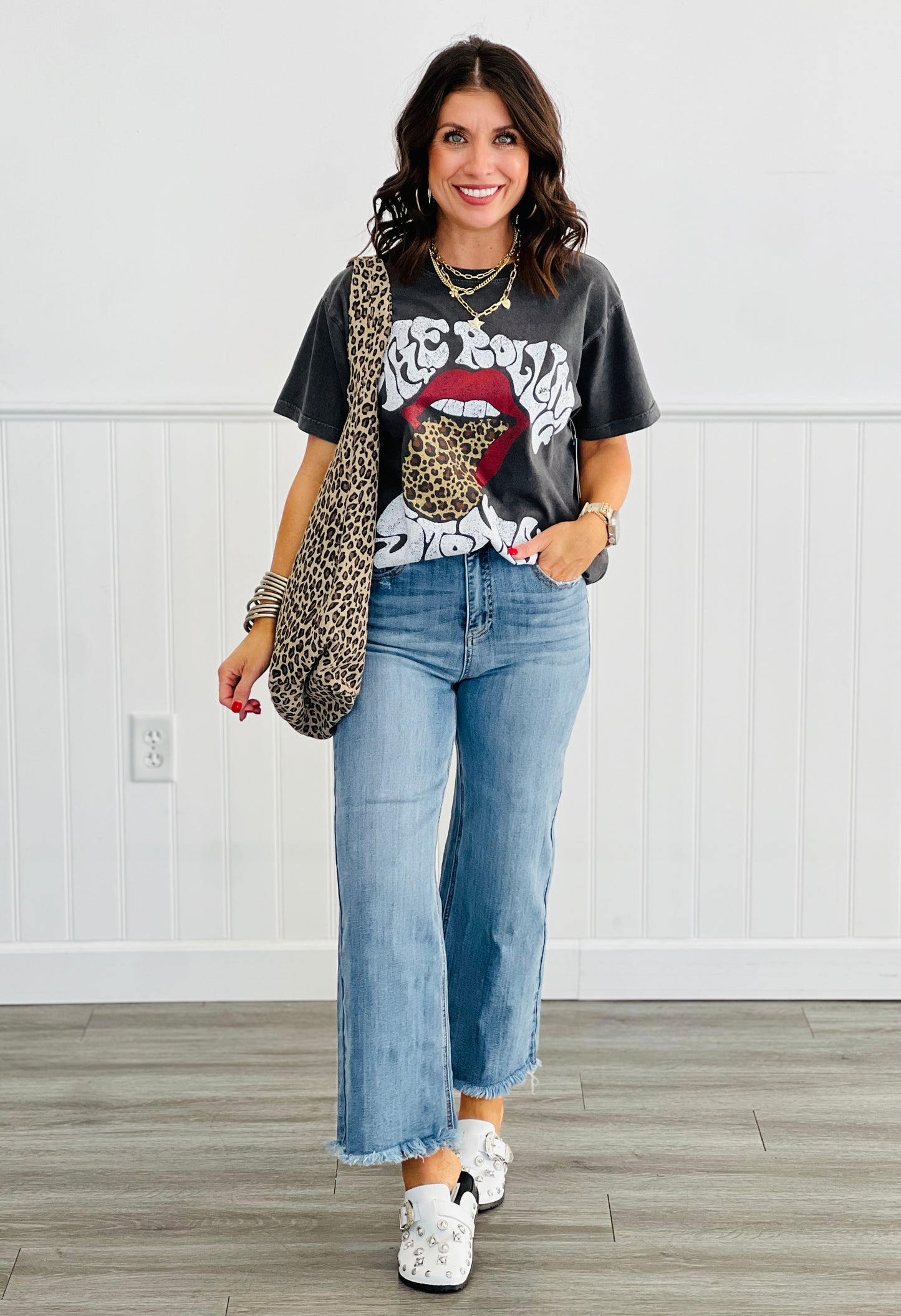 The Rolling Stones Leopard Tongue Graphic Tee (Reg. and Plus)