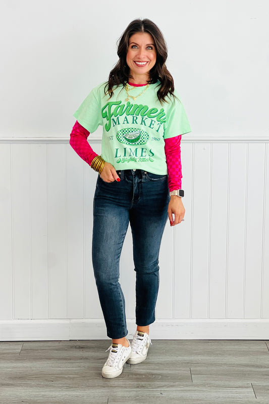 Lime Farmers Market Sequin Patch Tee (Reg. and Plus)