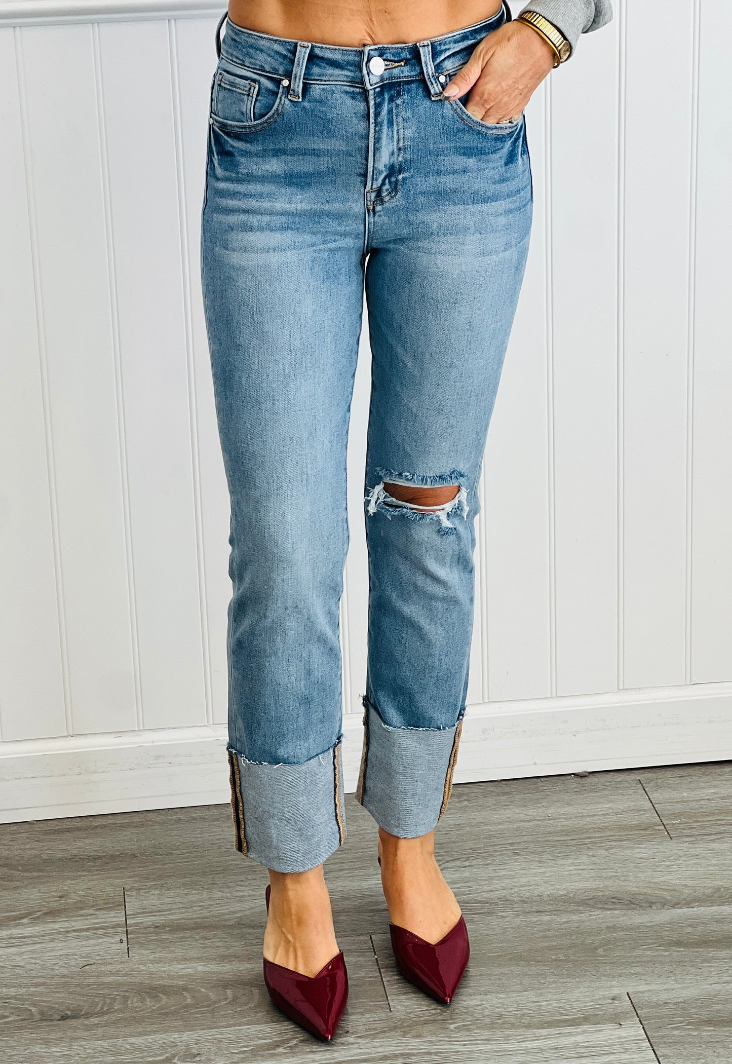 Risen Today's The Day Medium Wash Cuffed Jeans (Reg & Plus)