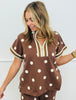Brown Polka Dot Half Zip Short Sleeve Top (Reg.)