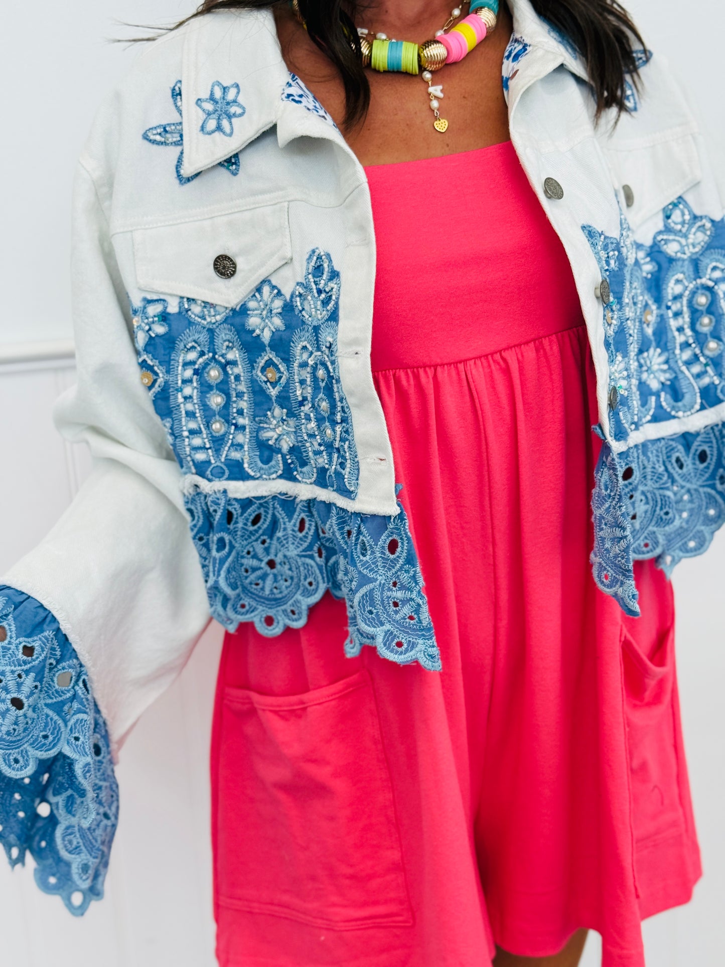 POL Ivory/Blue Cropped Jacket Top (Reg.)