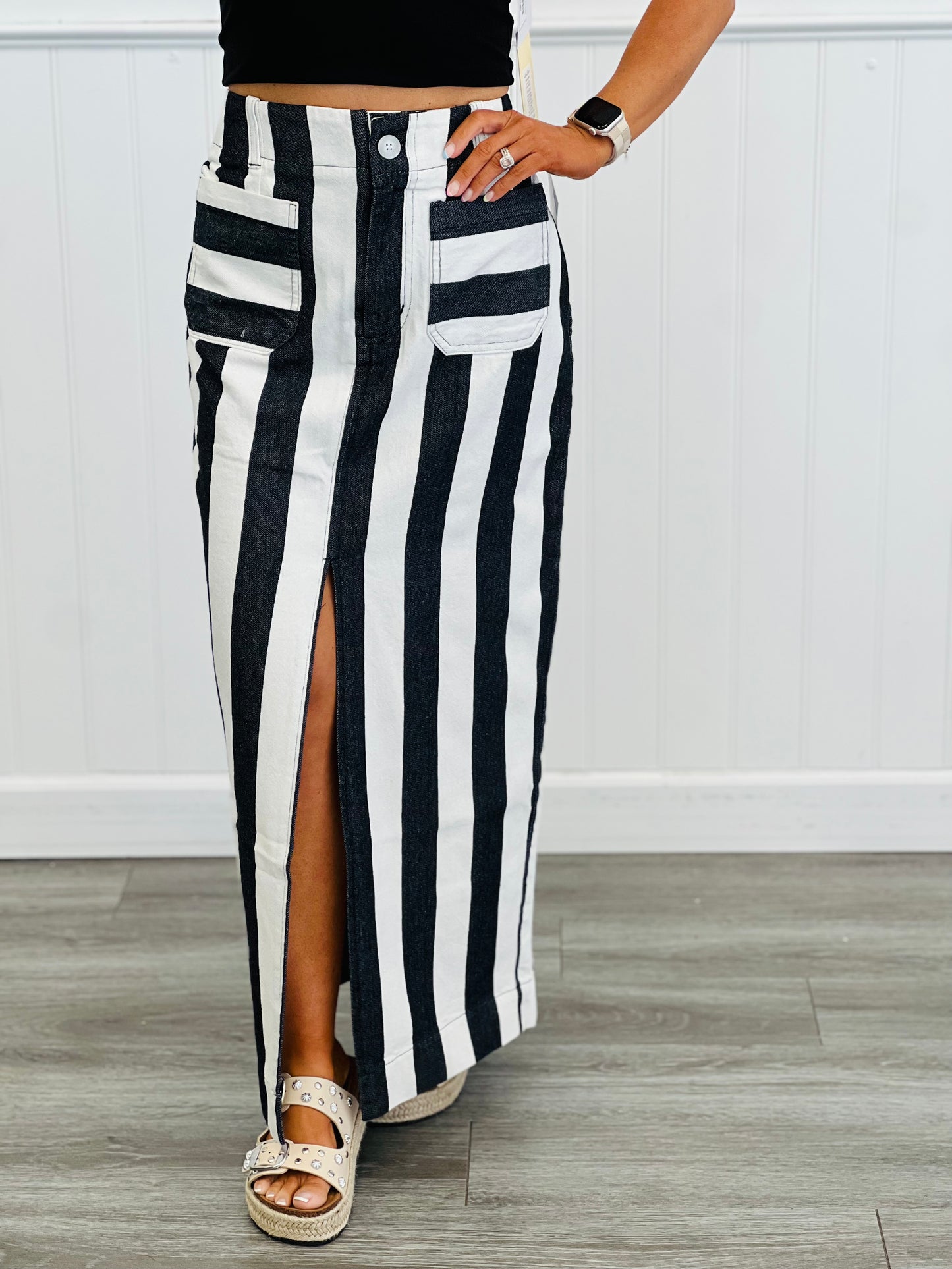 Bold Stripe Front Slit Maxi Skirt (Reg.)-2 Colors