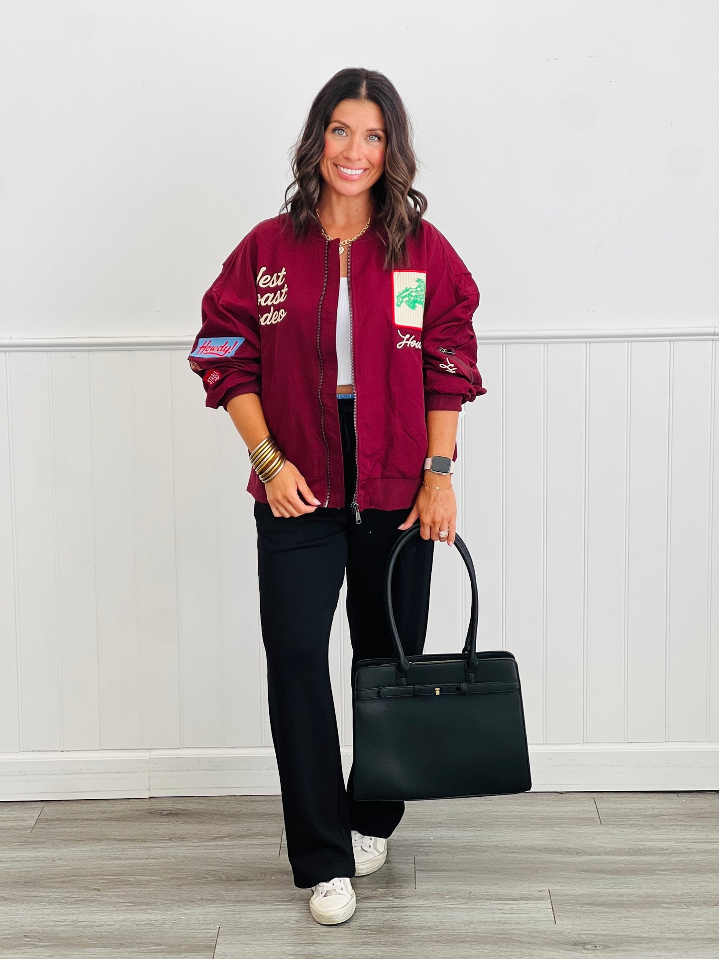 Burgundy West Coast Rodeo Embroidered Bomber Jacket (Reg & Plus)
