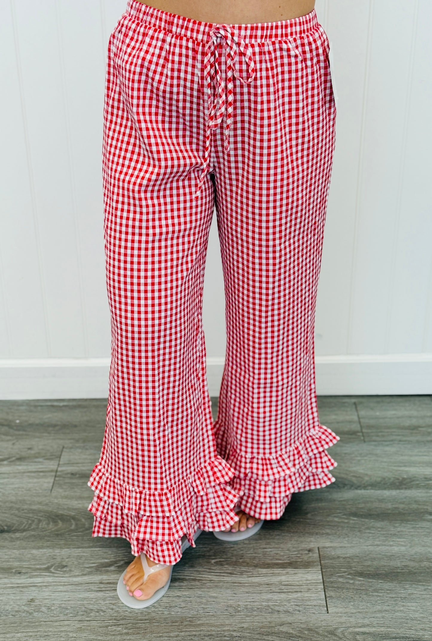 Red Gingham Ruffled Hem Pants (Reg.)