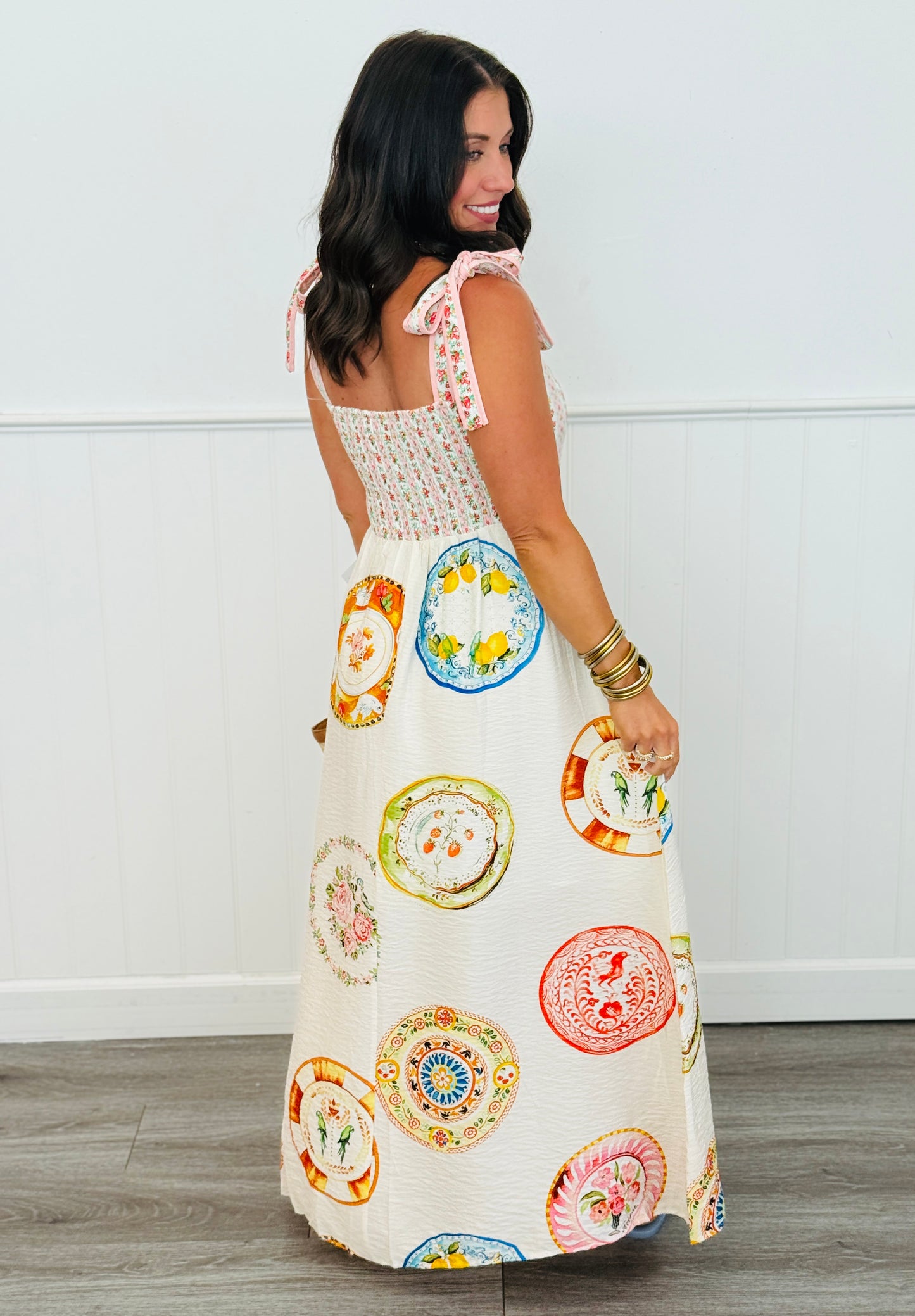 Pink Majolica Plates Maxi Dress (Reg & Plus)