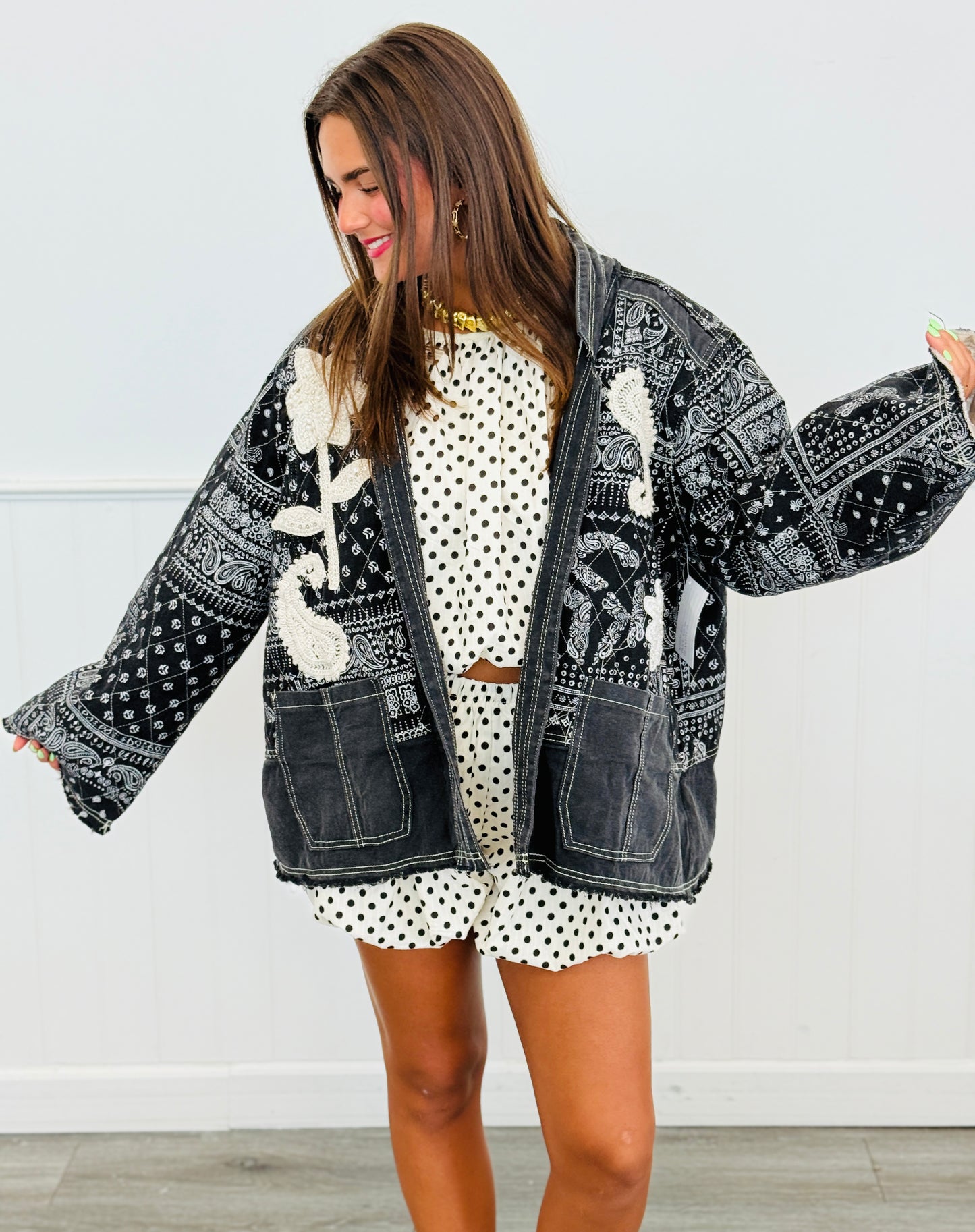 POL Black Paisley Quilted Jacket  (Reg.)