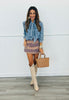 Tie Neck Denim Button Up Blouse (Reg. & Plus)
