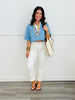 Blue Stiped Contrast Collar Top  (Reg.)