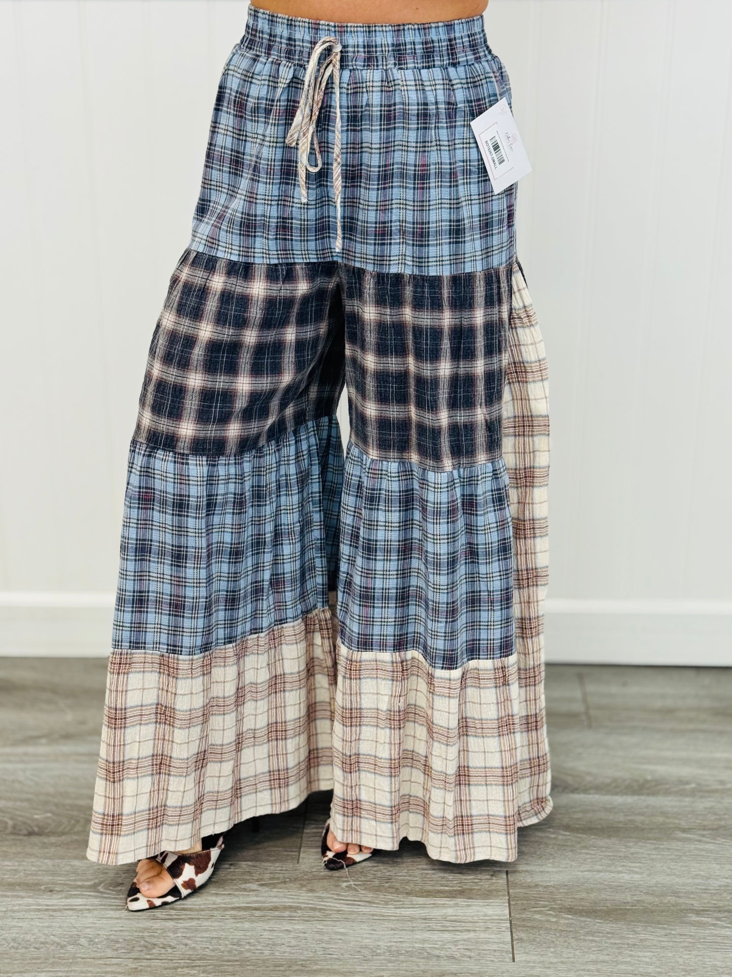 Mixed Plaid Patchwork Palazzo Pants (Reg & Plus)