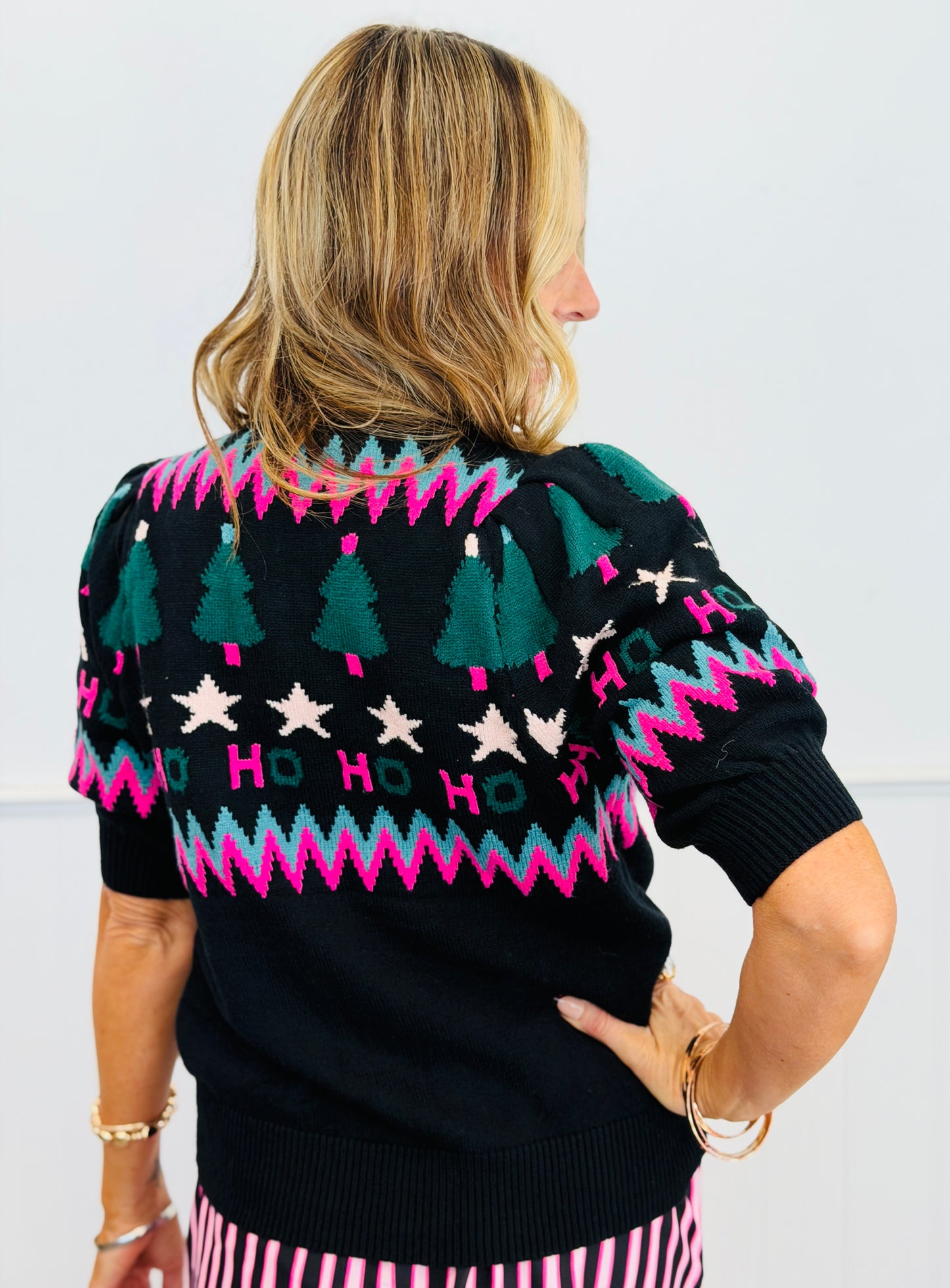 Black Multi Festive Sweater Cardigan (Reg & Plus)