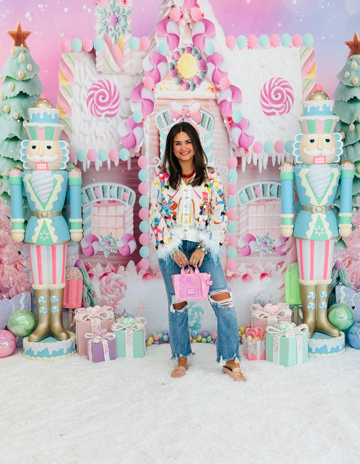 Queen Of Sparkles Multi Drummin Nutcracker Button Up Feather Sleeve Cardigan (Reg. & Plus)