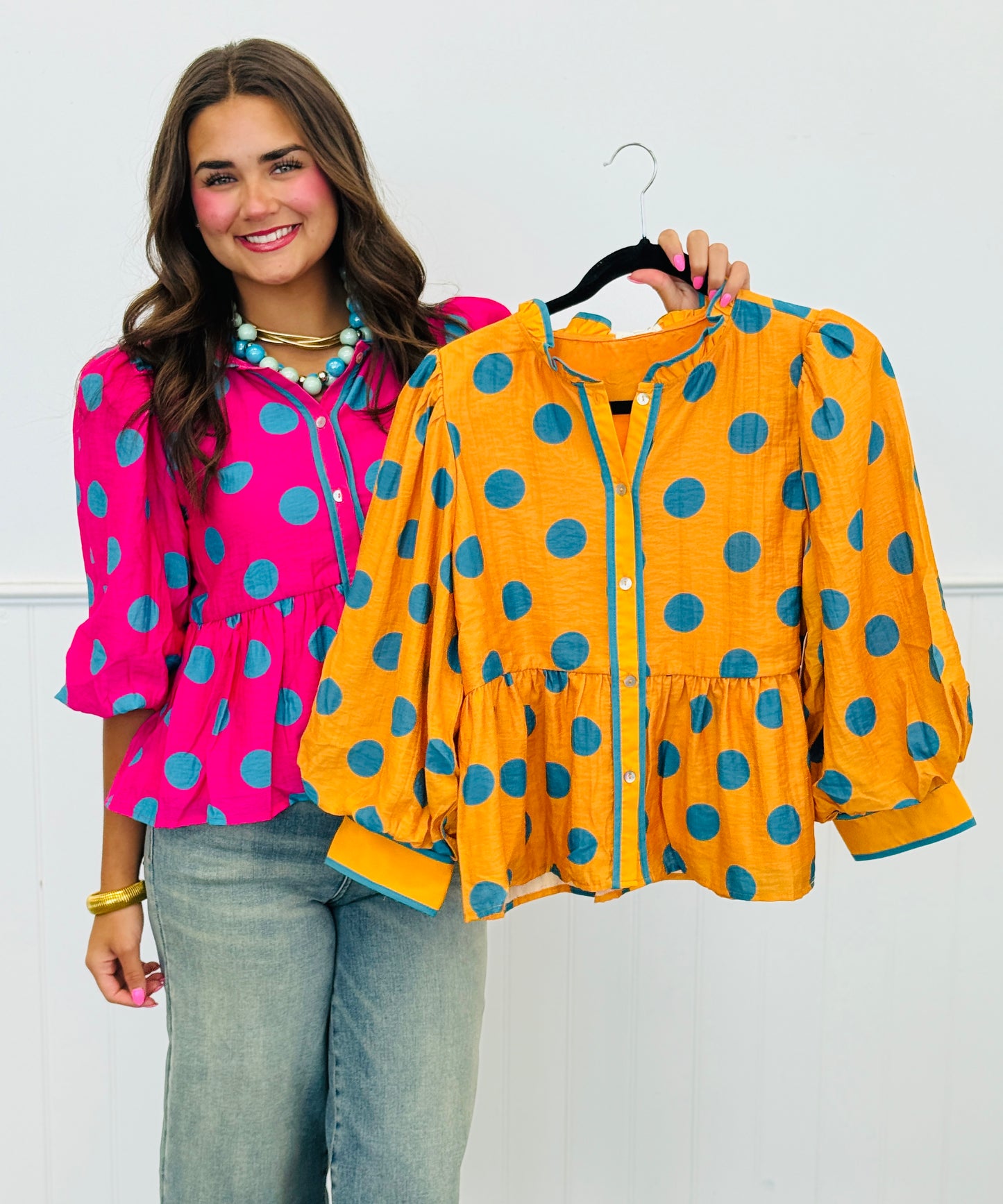 Polka Dot Perfectly Peplum Blouse (Reg.) - 2 Colors