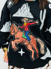 Queen Of Sparkles Black & White Bucking Cowgirl Sweatshirt (Reg. and Plus)