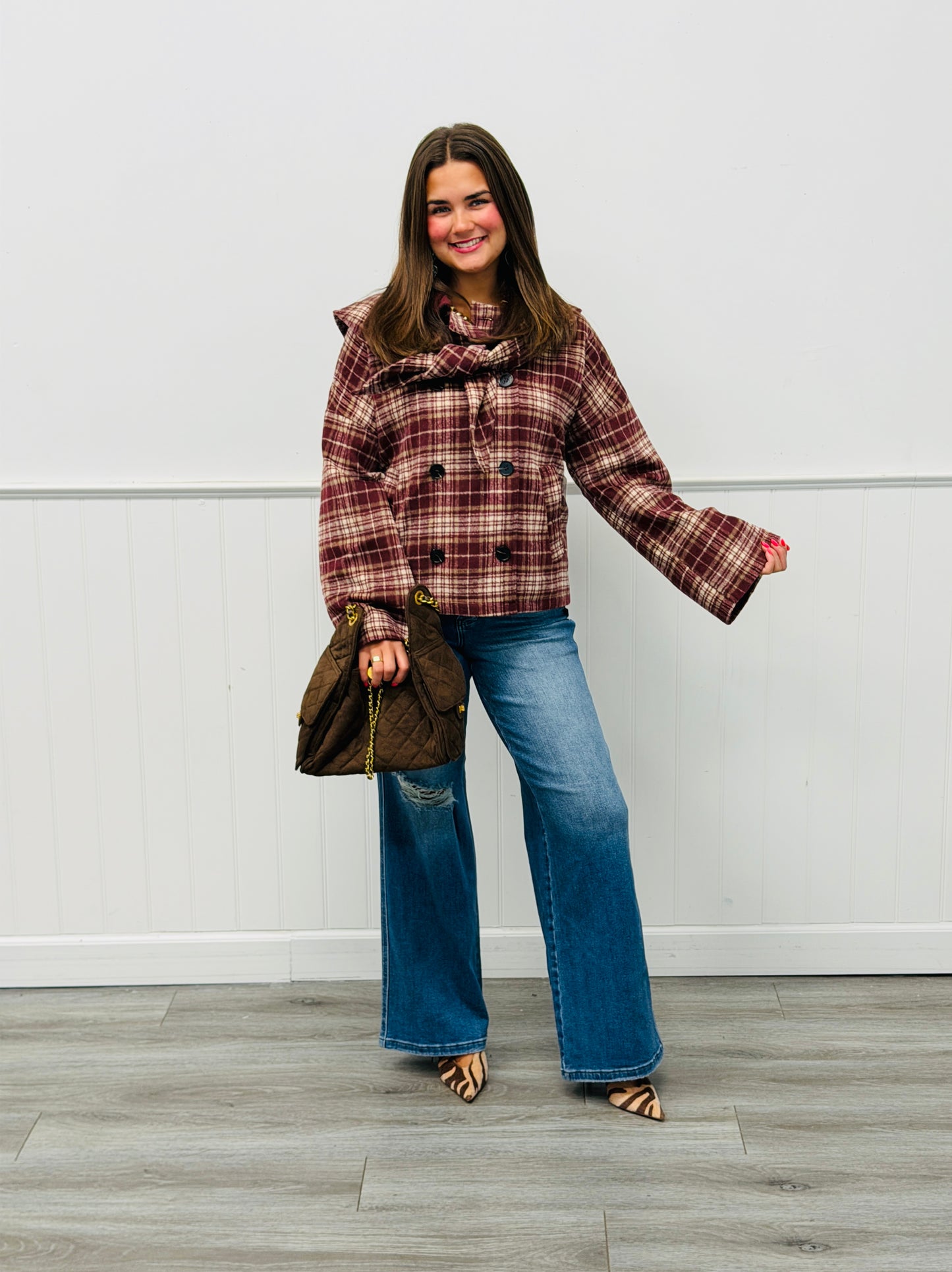 Burgundy Multi Plaid Poncho Cape Jacket (Reg & Plus)