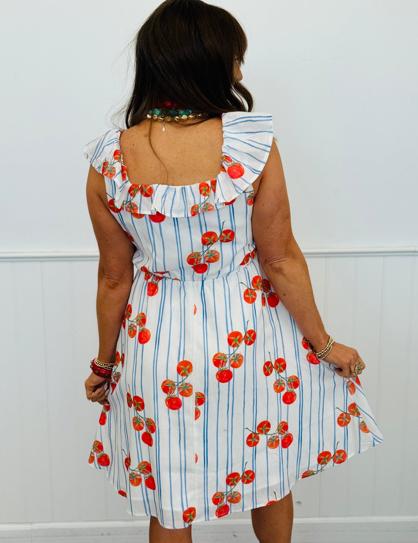 Striped Tomato Print Mini Dress (Reg. and Plus)