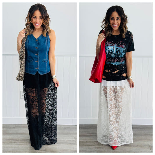 Sheer Lace Maxi Skirt (Reg. & Plus) - 2 Colors