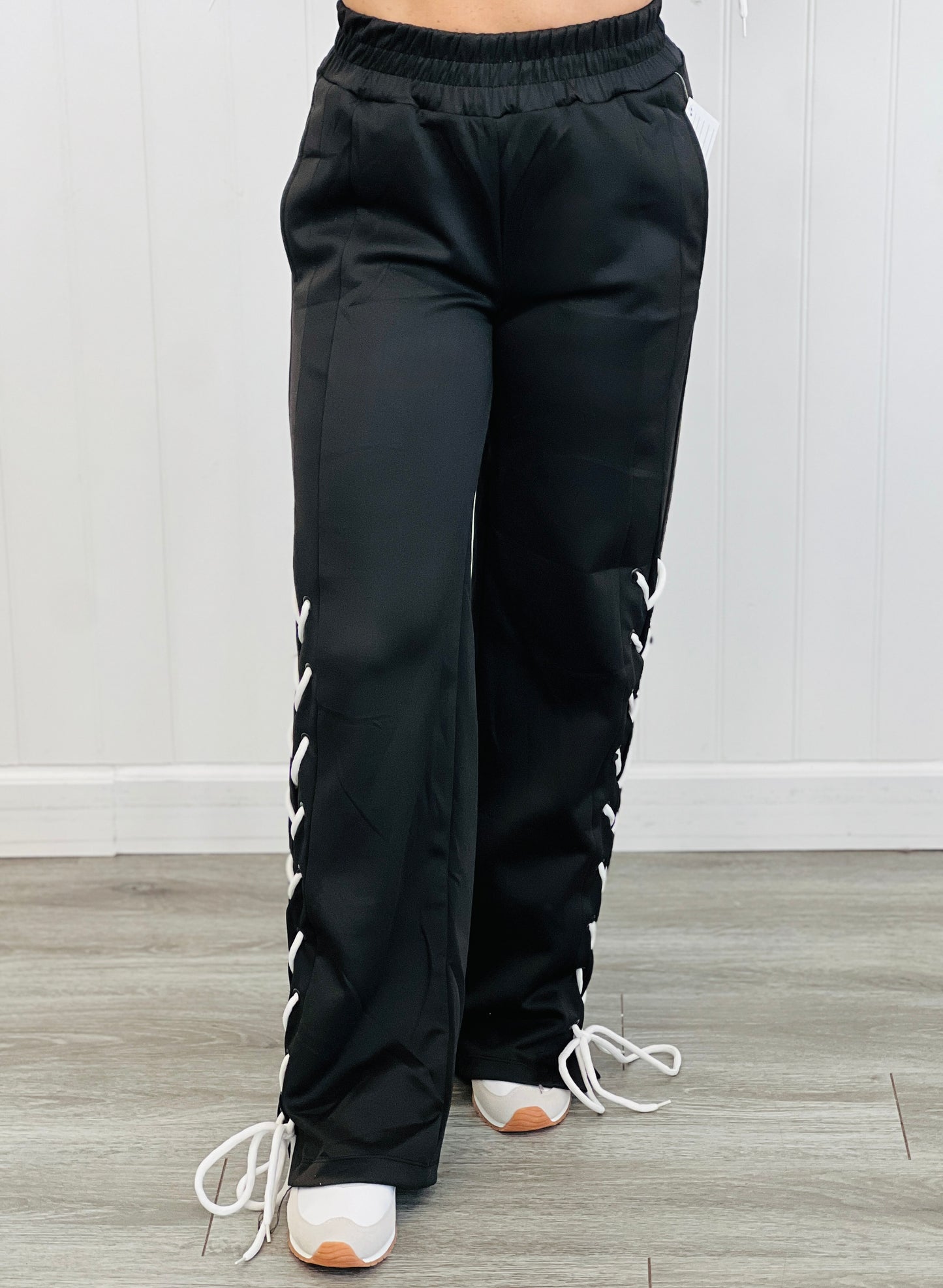 Black Lace Up Detail Top & Pants Set (Reg.)