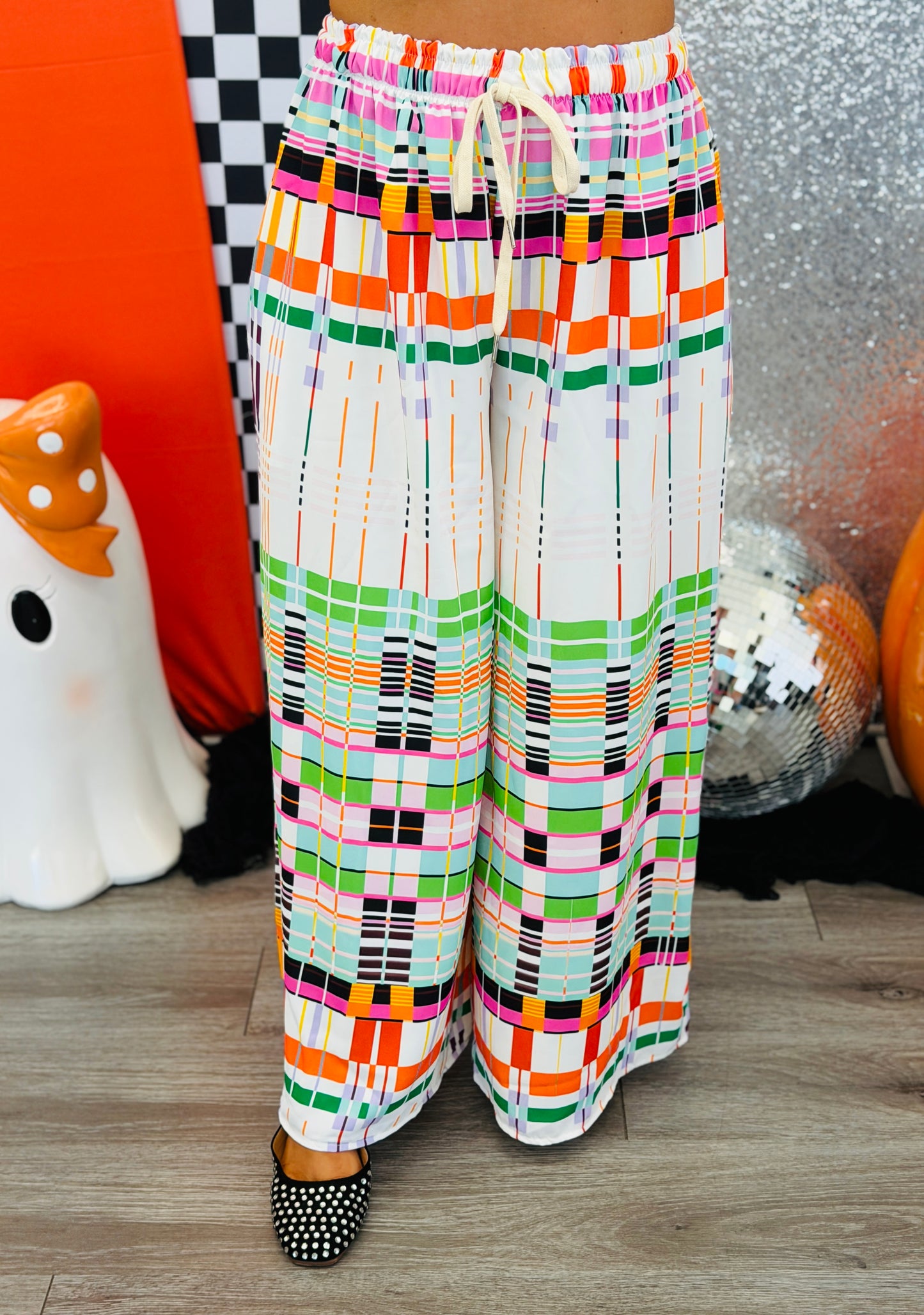 Multi Plaid Palazzo Pants (One Size)