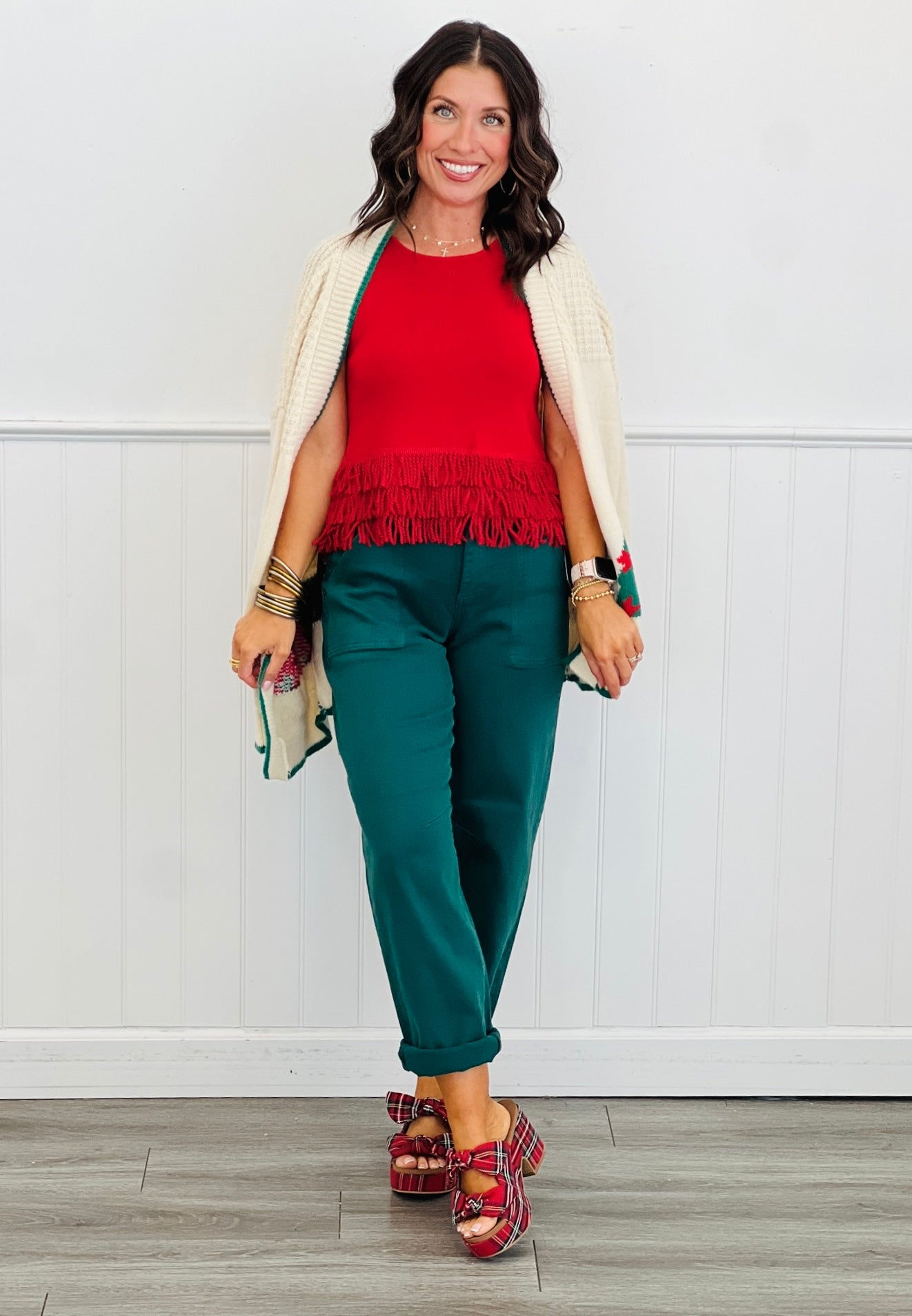 Red Triple Fringe Sleeveless Sweater Top (Reg.)