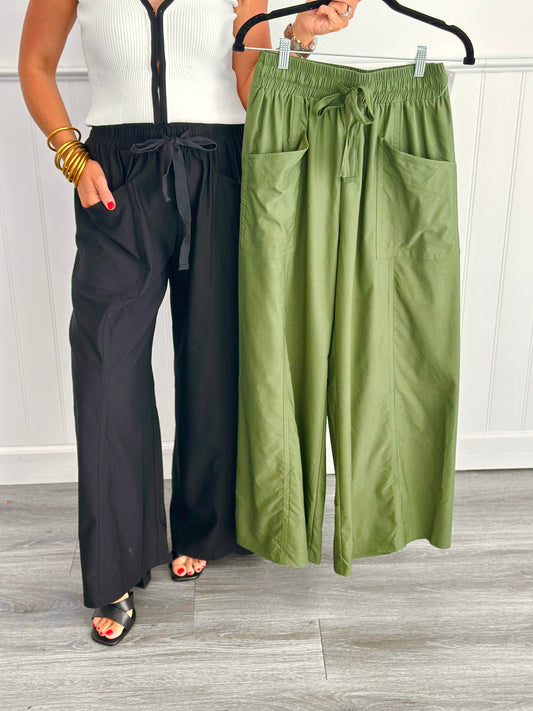 Patch Pocket Wide Leg Pants (Reg)-2 Colors