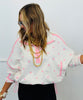 Off White/Pink Polka Dot French Terry Half Zip Top (Reg.)