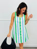 Multi Striped Square Neck Button Up Mini Dress (Reg.)