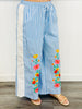 Blue Mix Striped Floral Embroidered Wide Leg Pants (Reg.)