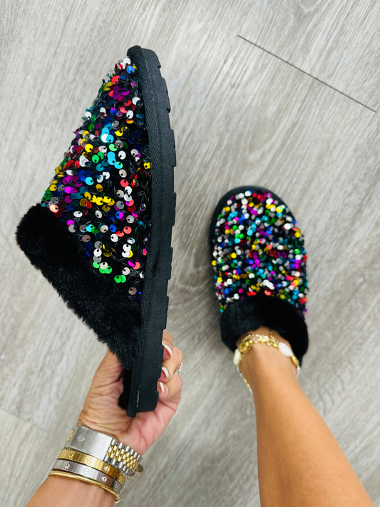 Dazzle The Night Away Fur Lined Slides