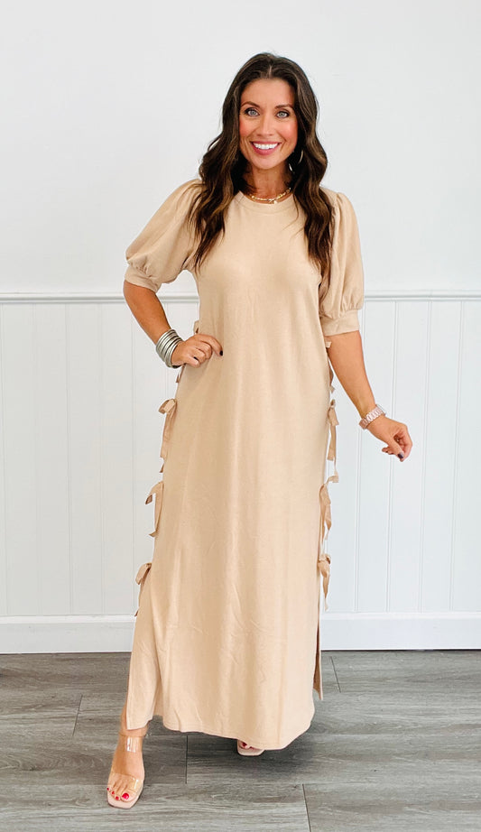 Taupe Bounty of Bows Midi Dress (Reg)