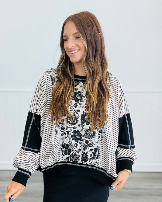 Grey/Black Roses & Stripes Sweatshirt (Reg.)