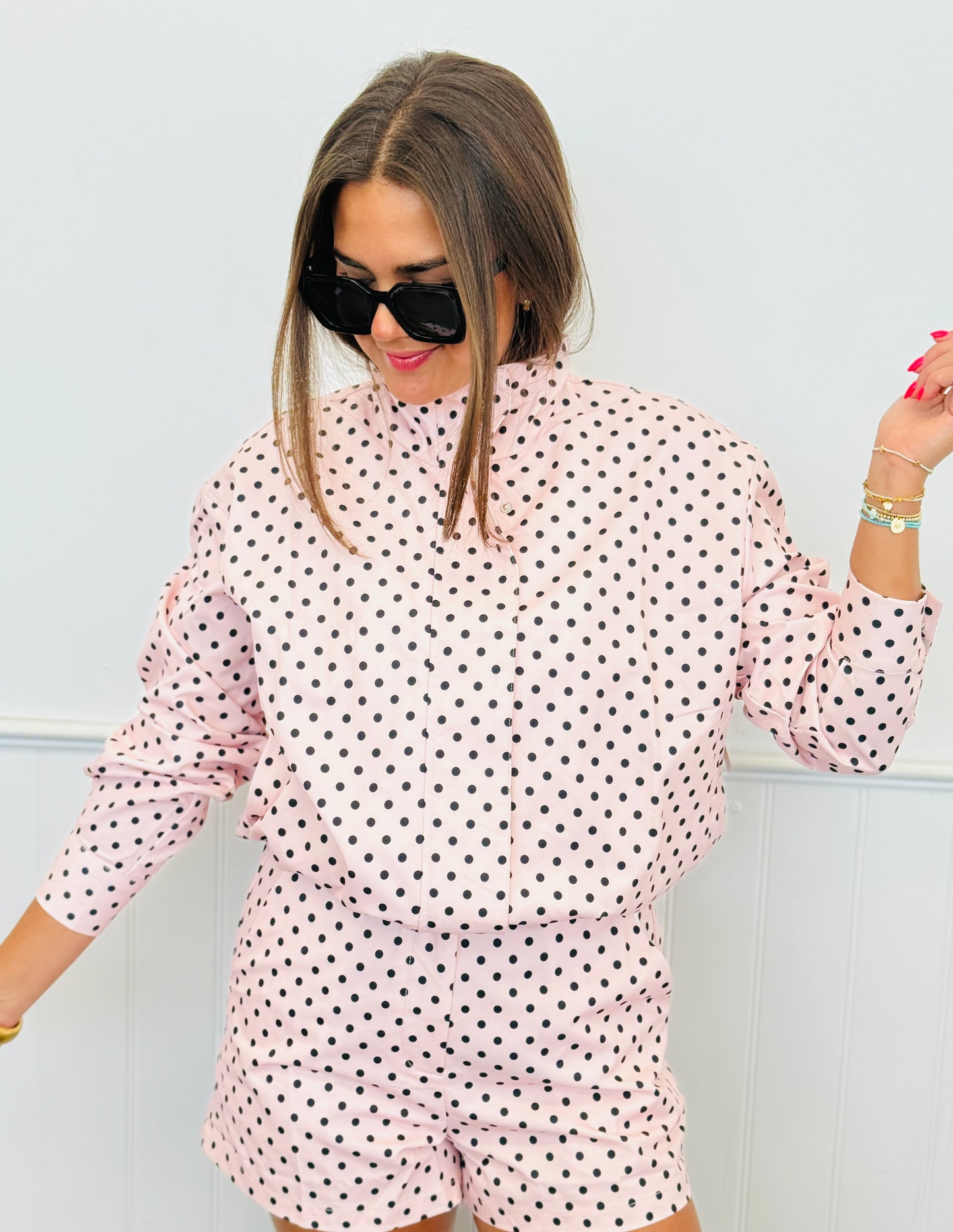 Pink Combo Polka Dot Zip Up Jacket (Reg & Plus)