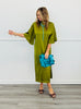 Olive Satin Back Tie Midi Dress (Reg.)