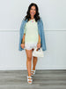 Mint Lace Hem Fuzzy Sweater Top (One Size)