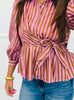 Camel/Pink Striped Button Up Blouse (Reg.)