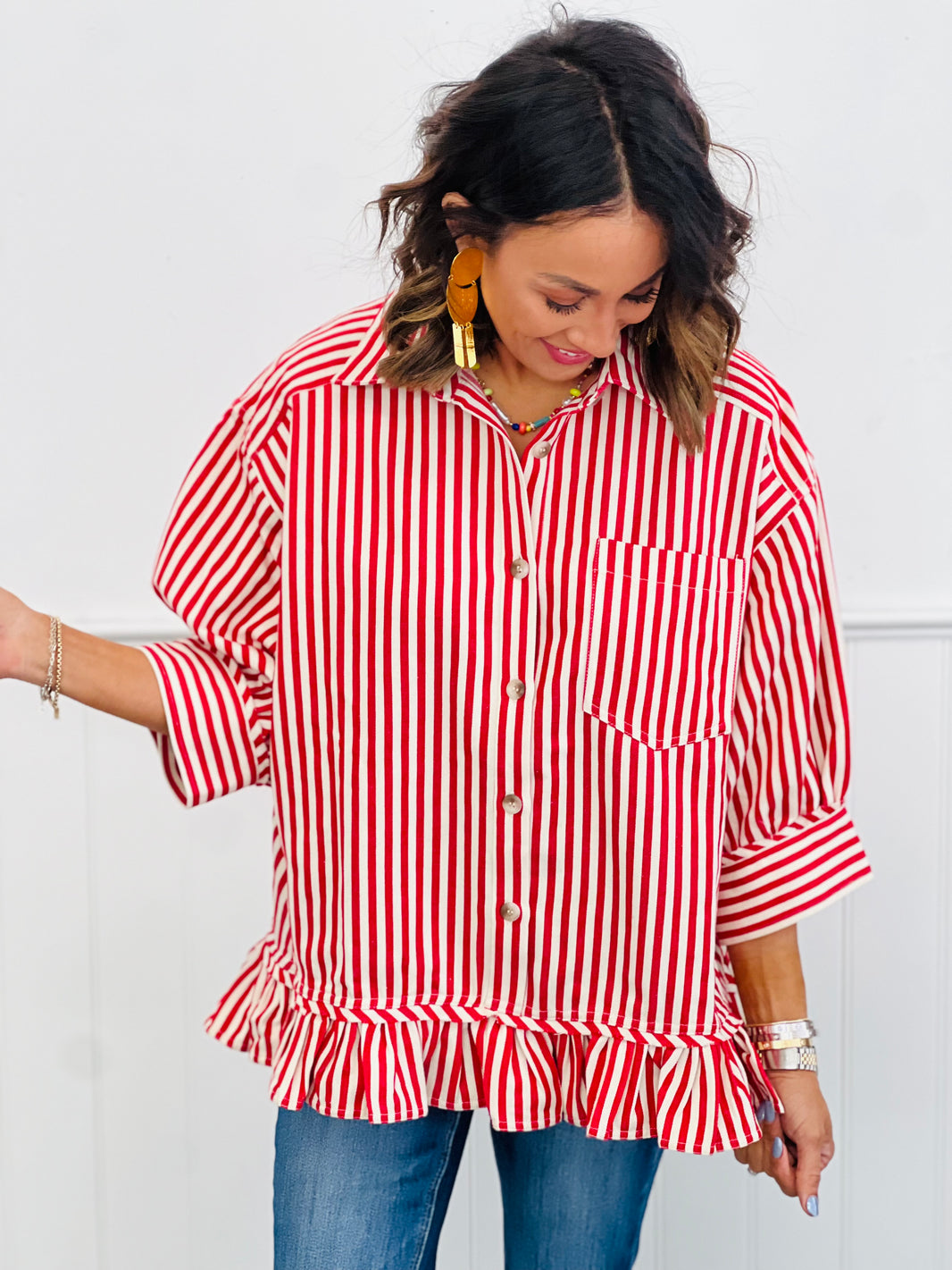 The San Clemente Striped Ruffle Hem Top