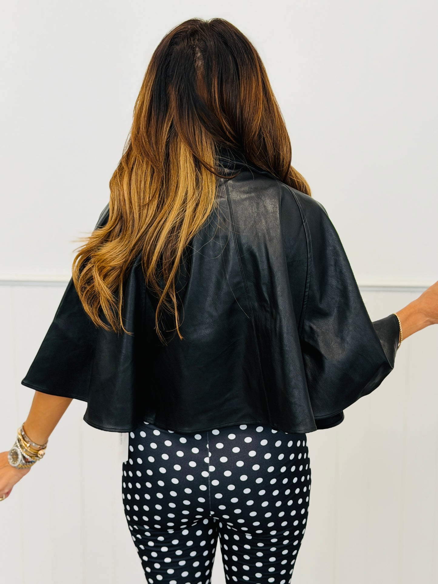 Black Faux Leather Poncho Jacket (Reg.)