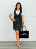Black Washed Denim Lace Trim Mini Dress  (Reg.)