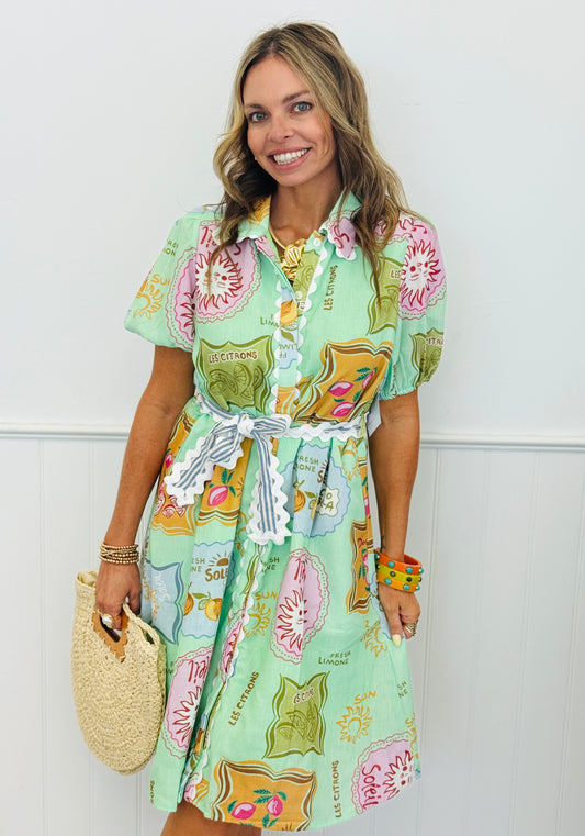 Mint Sage Ric Rac Trim Midi Dress (Reg & Plus)