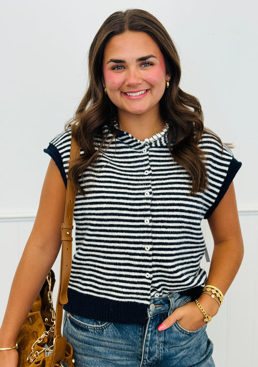 Navy Mini Striped Button Front Vest (Reg.)