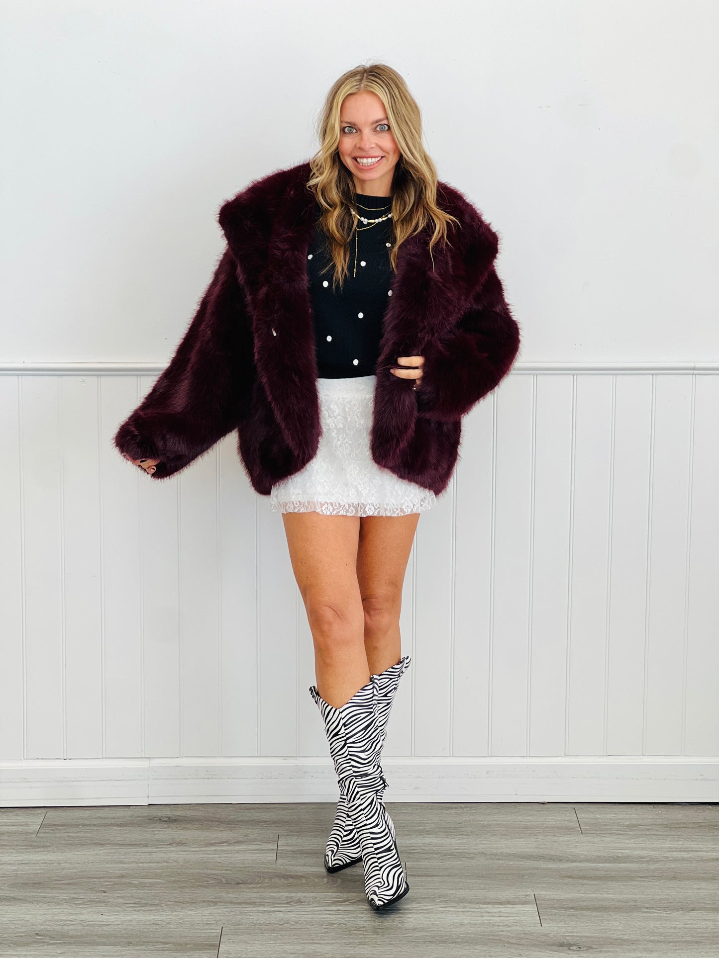 Black/Ivory Embroidered Polka Dot Sweater Top (Reg.)