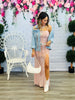 Denim Floral Embroidery Mesh Jacket (Reg & Plus)