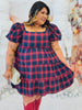 Plaid Babydoll Puff Sleeve Mini Dress (Reg. and Plus)