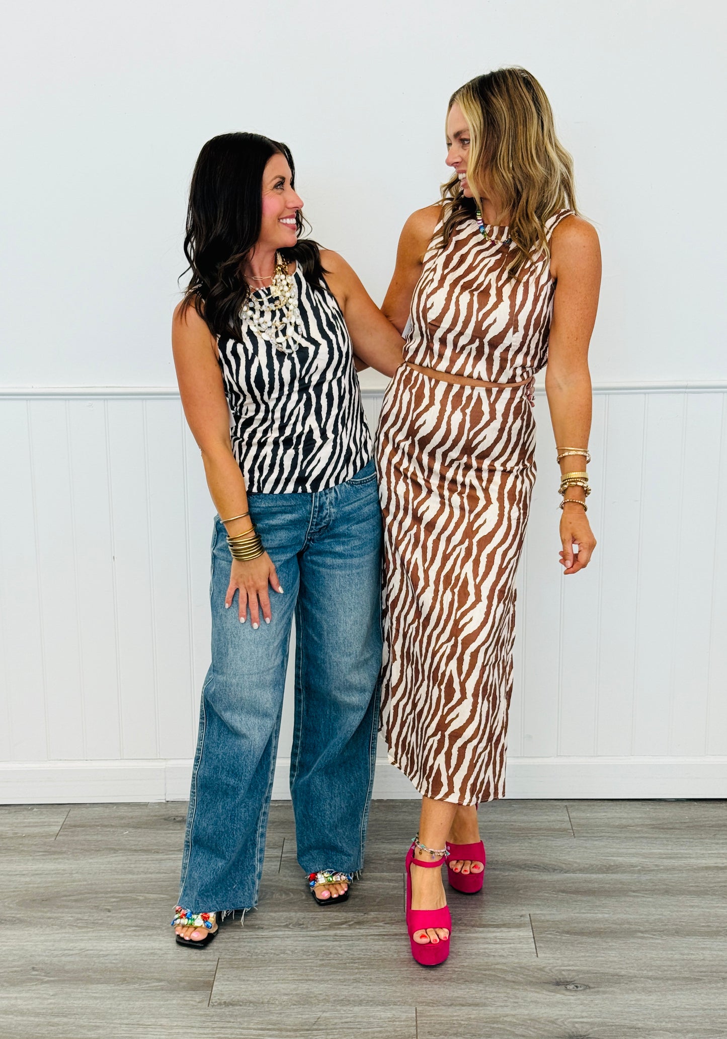 Zebra Print Satin Jacquard Top (Reg.) - 2 Colors