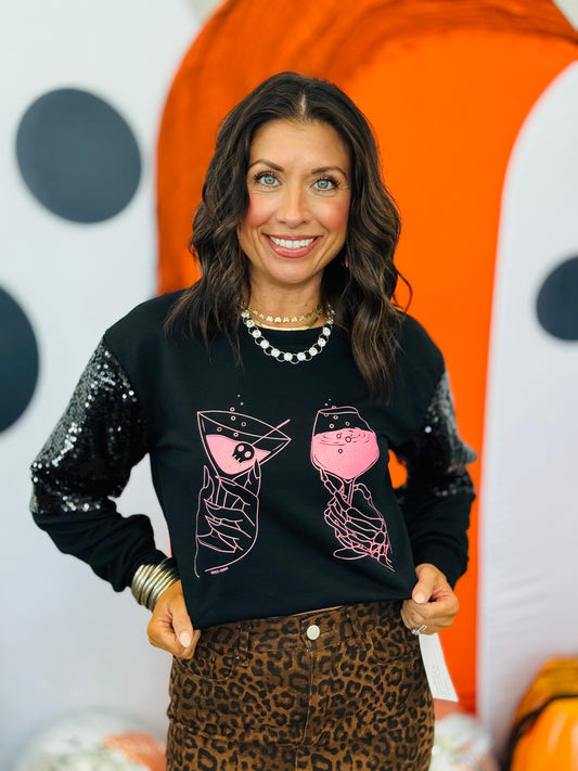 Black Pick Your Poison Sequin Sleeves Sweatshirt (Reg. and Plus)