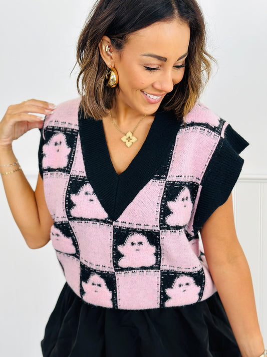 Black/Pink Square Pattern Ghost Vest Top (Reg)