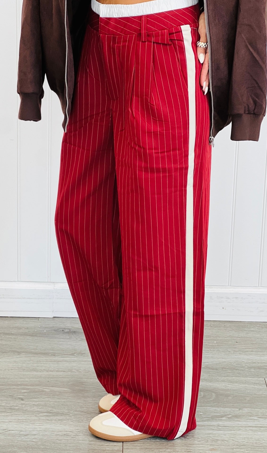 Double Waistband Side Strip Pants (Reg.)-2 Colors