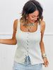 Sleeveless Button Down Top (Reg & Plus)-3 Colors