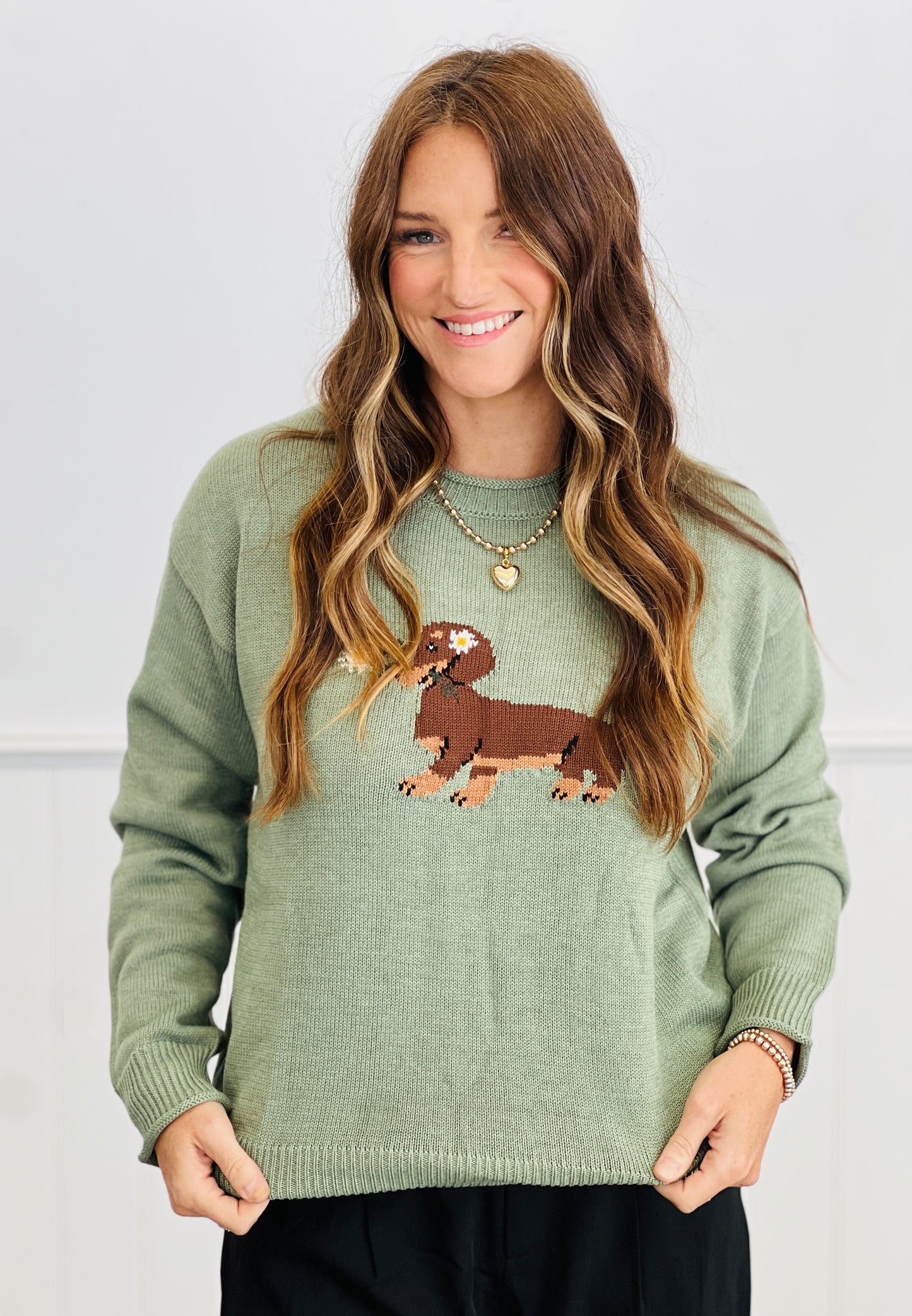 Sage Doggy Graphic Sweater Top (Reg.)
