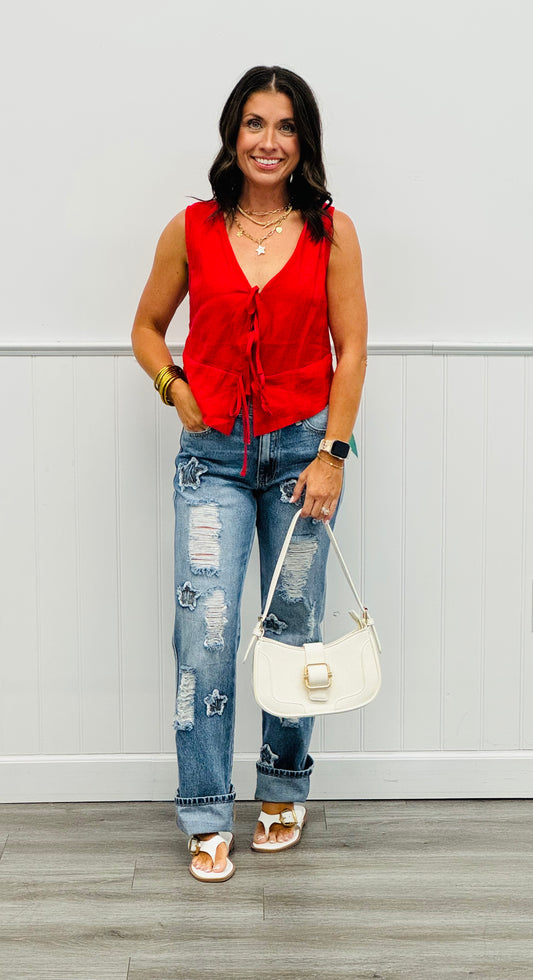 Denim High Rise Star Patch Dad Jeans (Reg.)