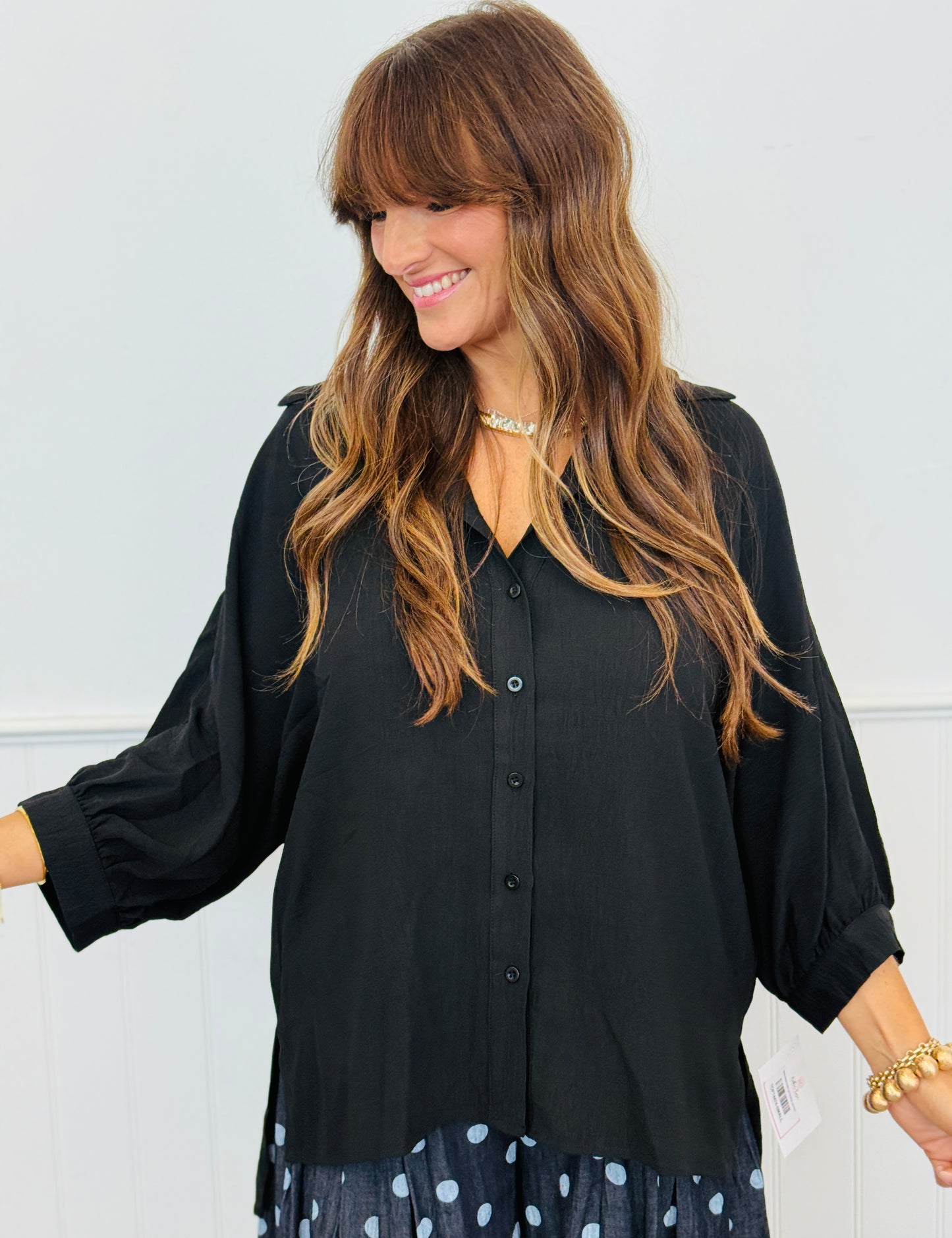 Black Sloane Button Up Top (Reg. and Plus)